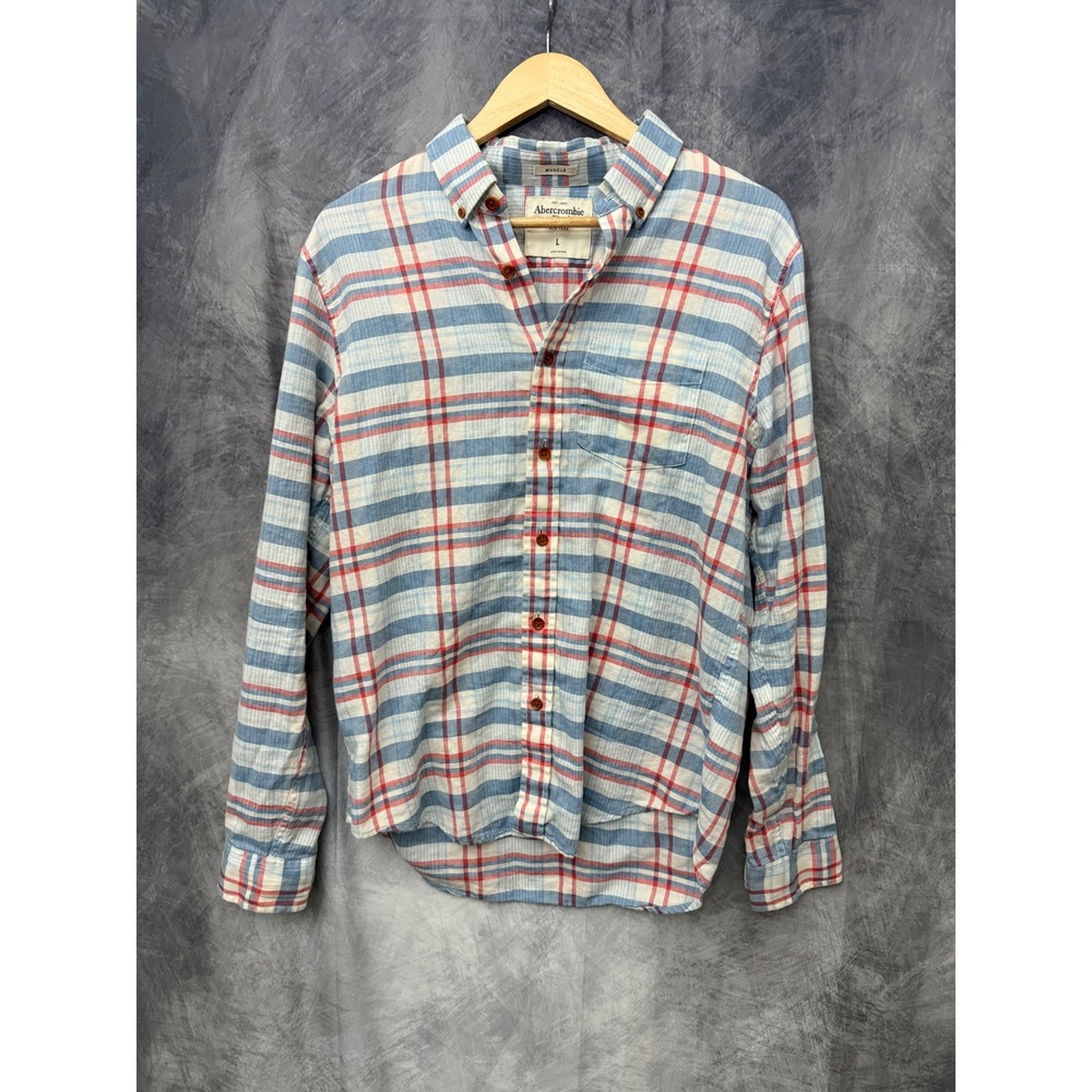 Abercrombie & Fitch Blue and Red Plaid Button-Down Shirt